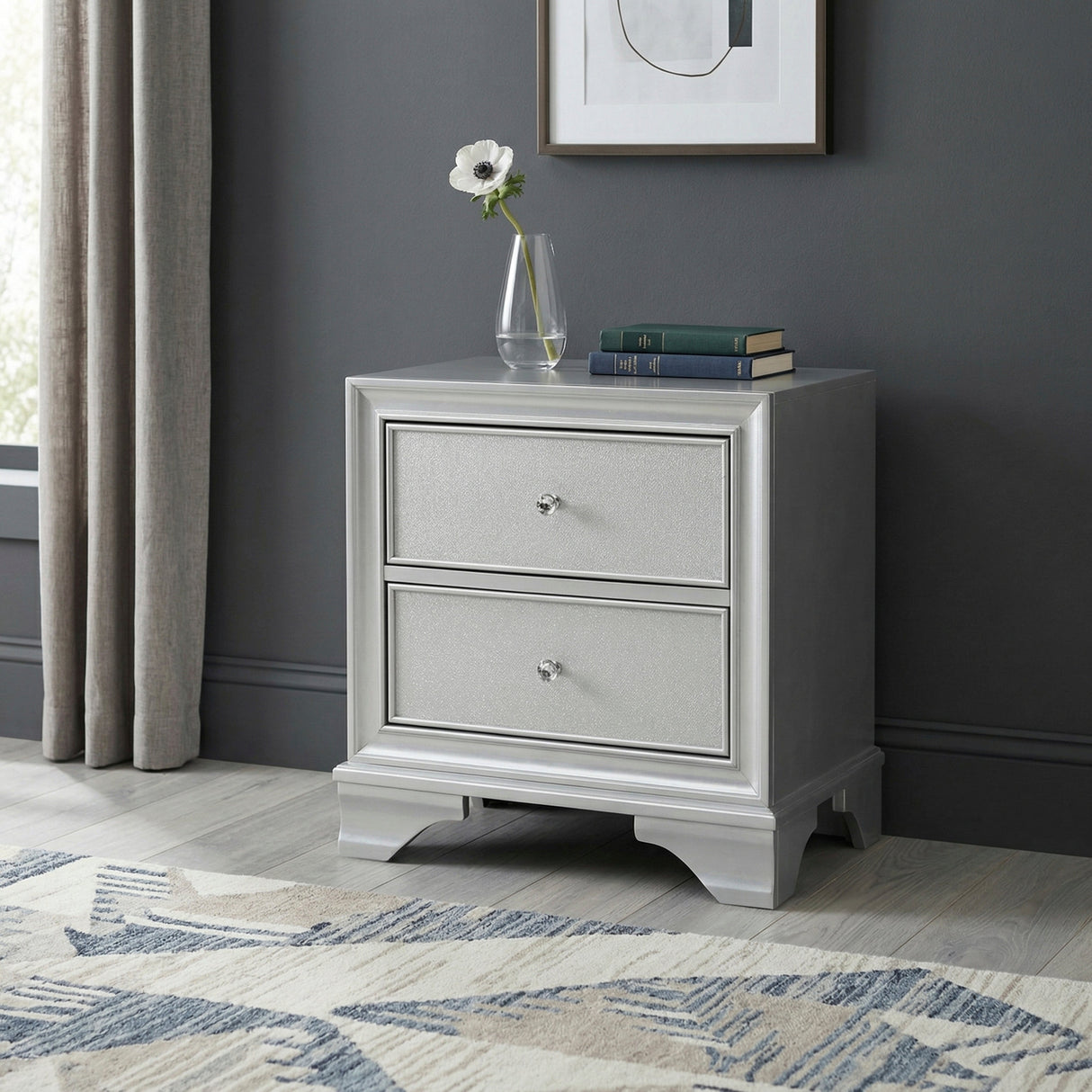 Anatole Metallic Silver Nightstand by Homelegance at Eve Furniture