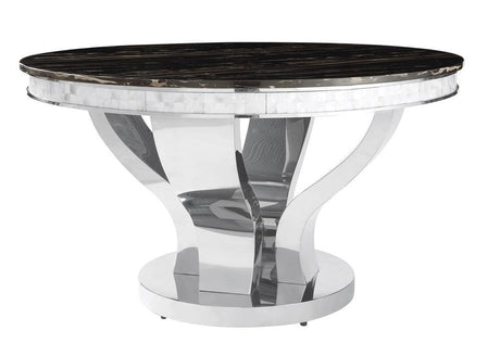 Anchorage Chrome/Black Round Dining Table by Coaster at Eve Furniture