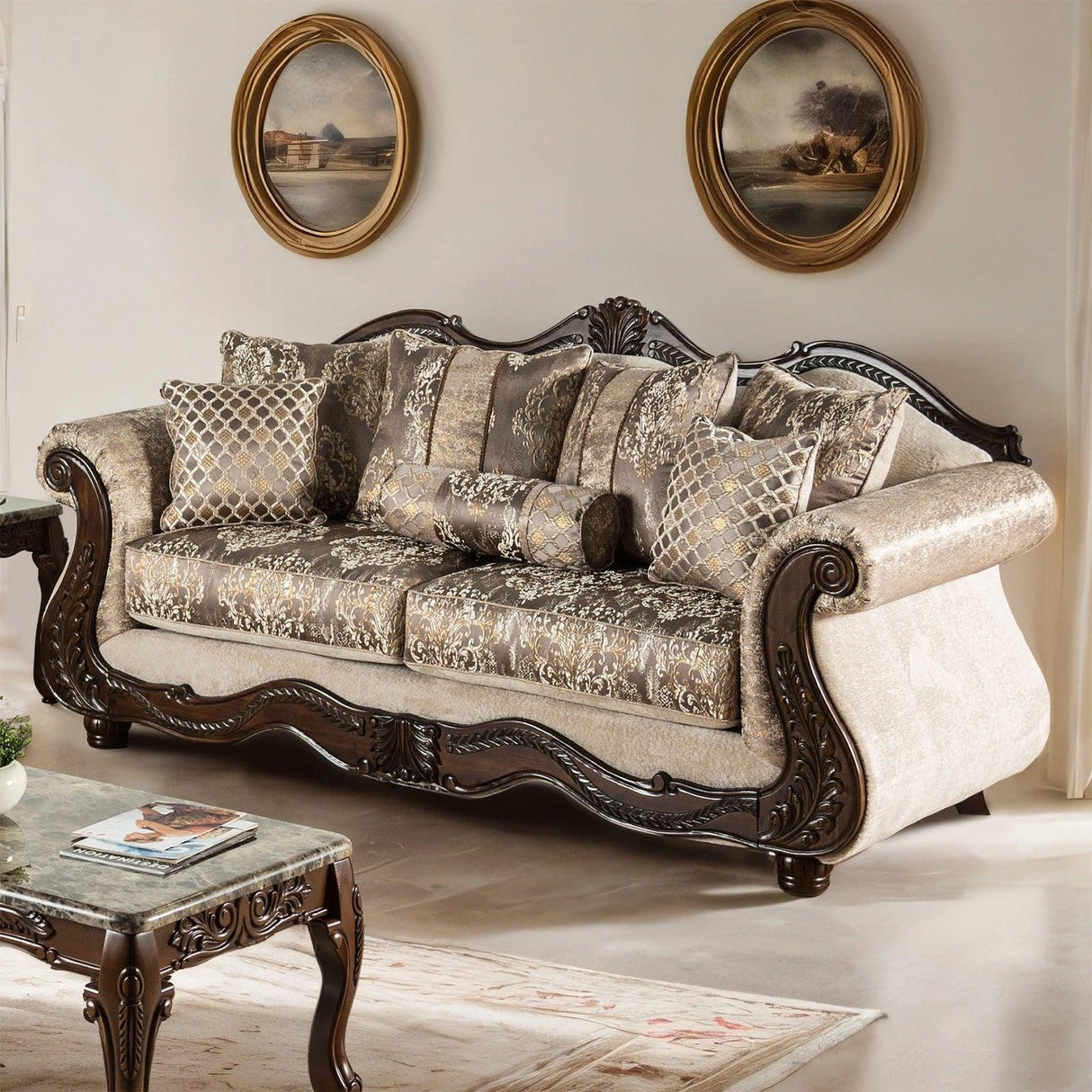 Andalusia Light Brown/Dark Cherry Sofa by Furniture of America at Eve Furniture