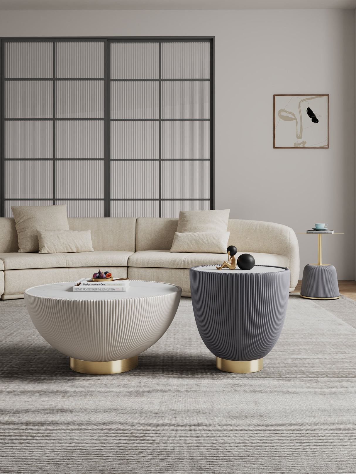 Anderson Coffee Table, End Table 1.0 and End Table 2.0 in Cream and Grey (set of 3) by Manhattan Comfort at Eve Furniture