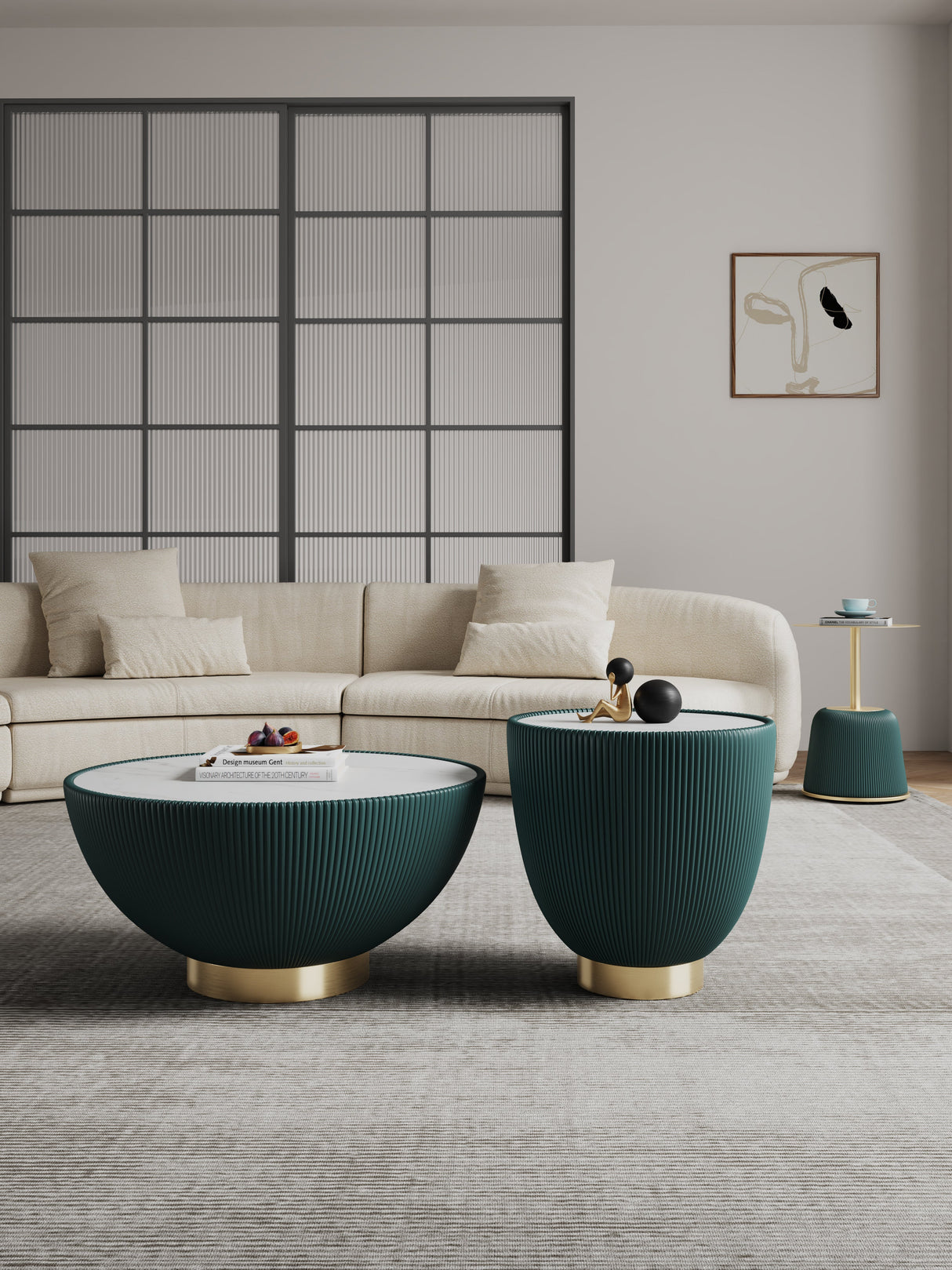 Anderson Coffee Table, End Table 1.0 and End Table 2.0 in Green (set of 3) by Manhattan Comfort at Eve Furniture