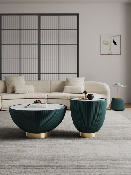Anderson Coffee Table, End Table 1.0 and End Table 2.0 in Green (set of 3) by Manhattan Comfort at Eve Furniture