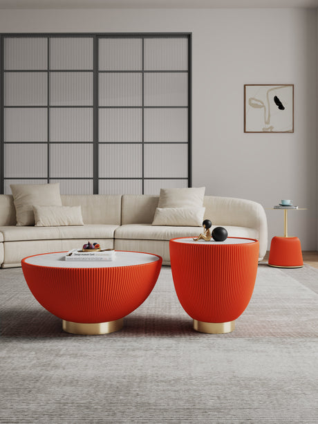 Anderson Coffee Table, End Table 1.0 and End Table 2.0 in Orange (set of 3) by Manhattan Comfort at Eve Furniture