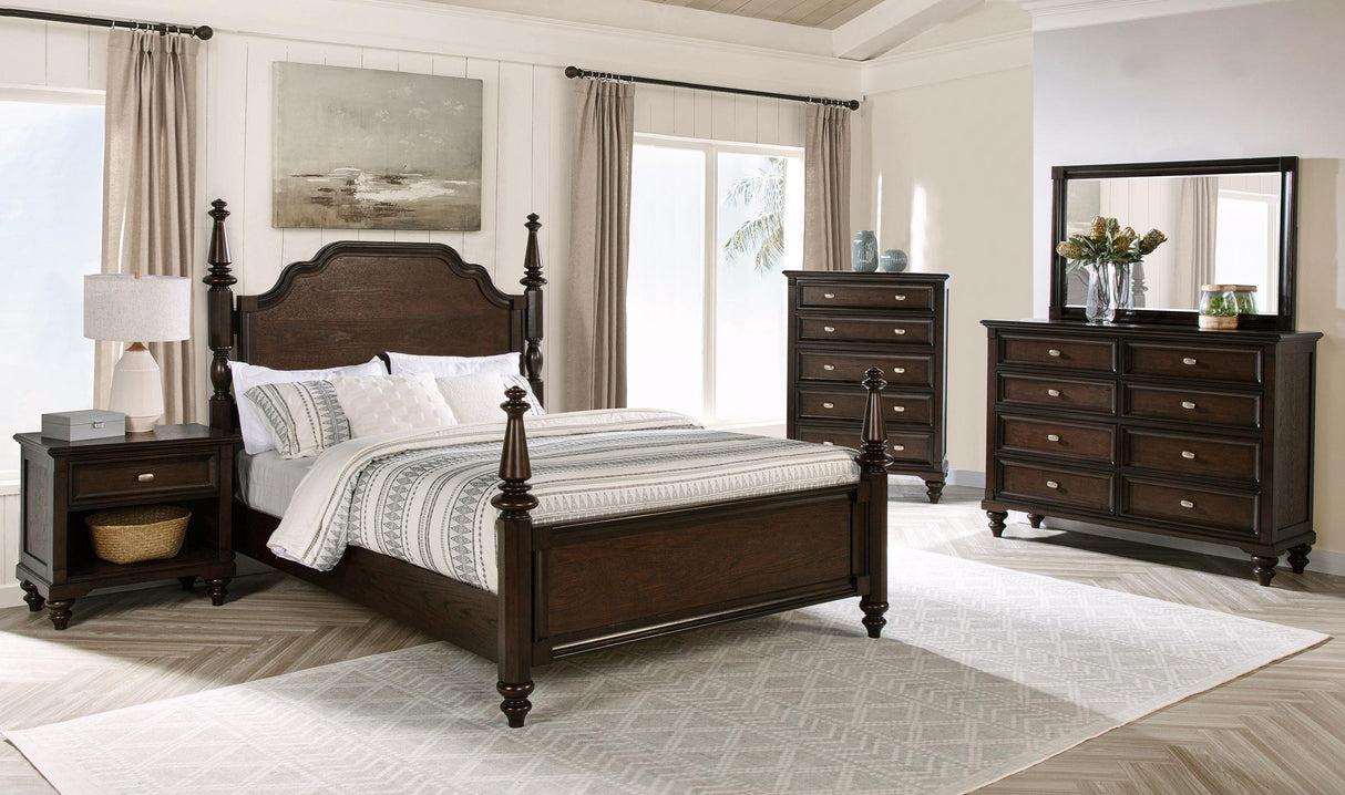 Andover Dark Oak Four Poster Queen Bed by Coaster at Eve Furniture