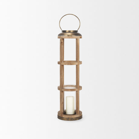 Andy I Large Natural Wood Cylindrical Lantern by Mercana at Eve Furniture