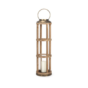 Andy I Large Natural Wood Cylindrical Lantern by Mercana at Eve Furniture
