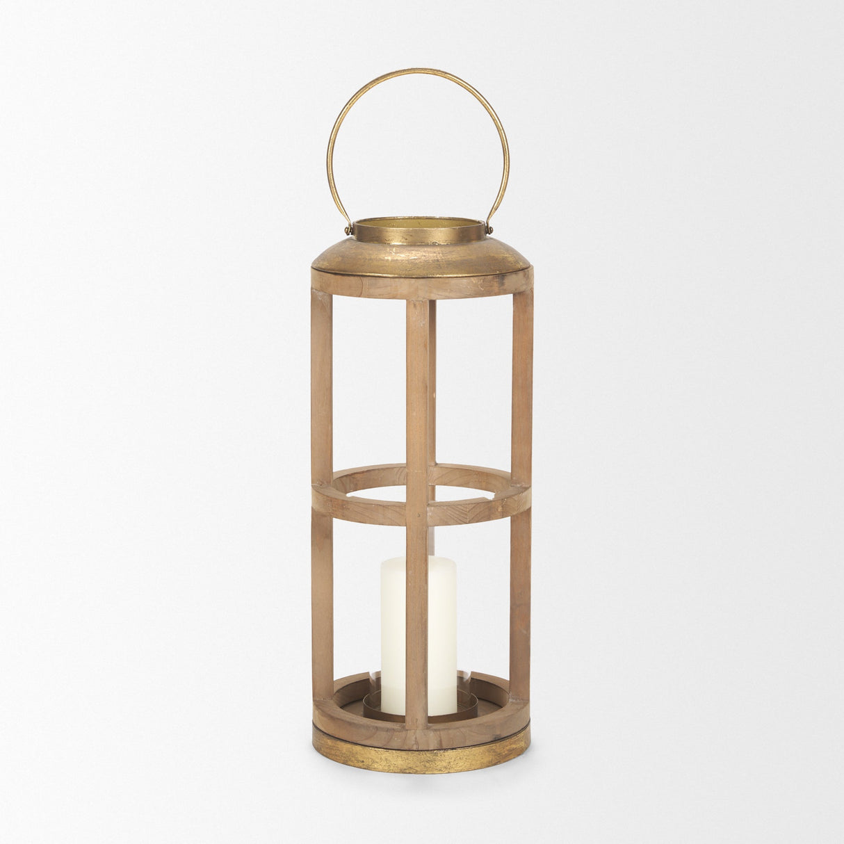 Andy II Small Natural Wood Cylindrical Lantern by Mercana at Eve Furniture