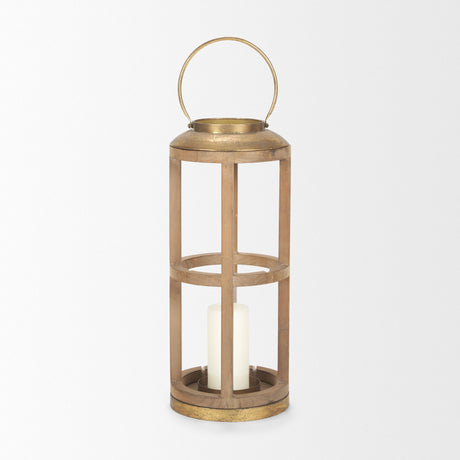 Andy II Small Natural Wood Cylindrical Lantern by Mercana at Eve Furniture
