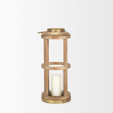 Andy II Small Natural Wood Cylindrical Lantern by Mercana at Eve Furniture