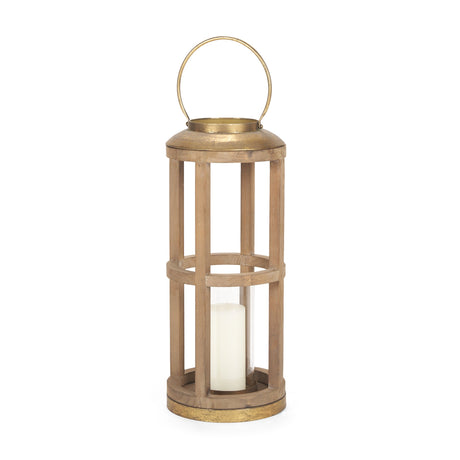 Andy II Small Natural Wood Cylindrical Lantern by Mercana at Eve Furniture