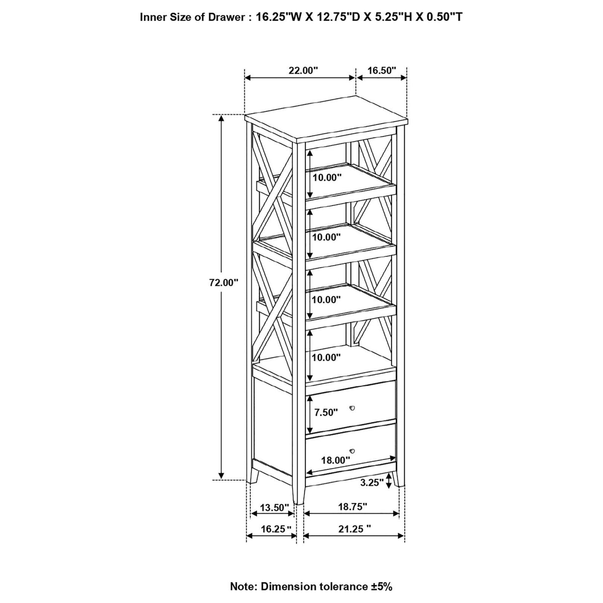 Angela 4-shelf Wooden Media Tower with Drawers Brown and White