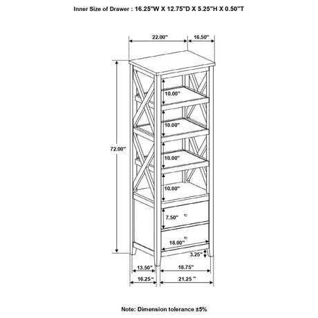 Angela Brown and White 4-shelf Wooden Media Tower with Drawers by Coaster at Eve Furniture