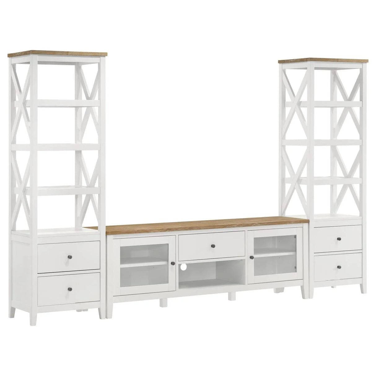 Angela Brown and White 4-shelf Wooden Media Tower with Drawers by Coaster at Eve Furniture