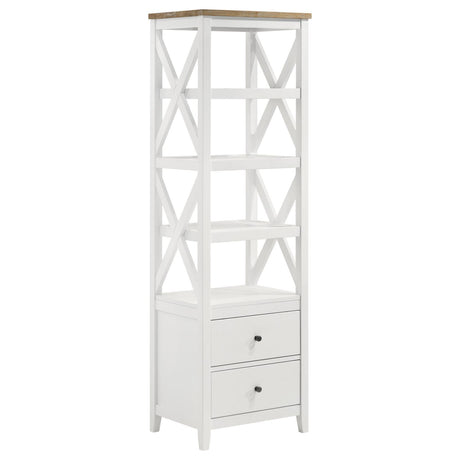 Angela Brown and White 4-shelf Wooden Media Tower with Drawers by Coaster at Eve Furniture