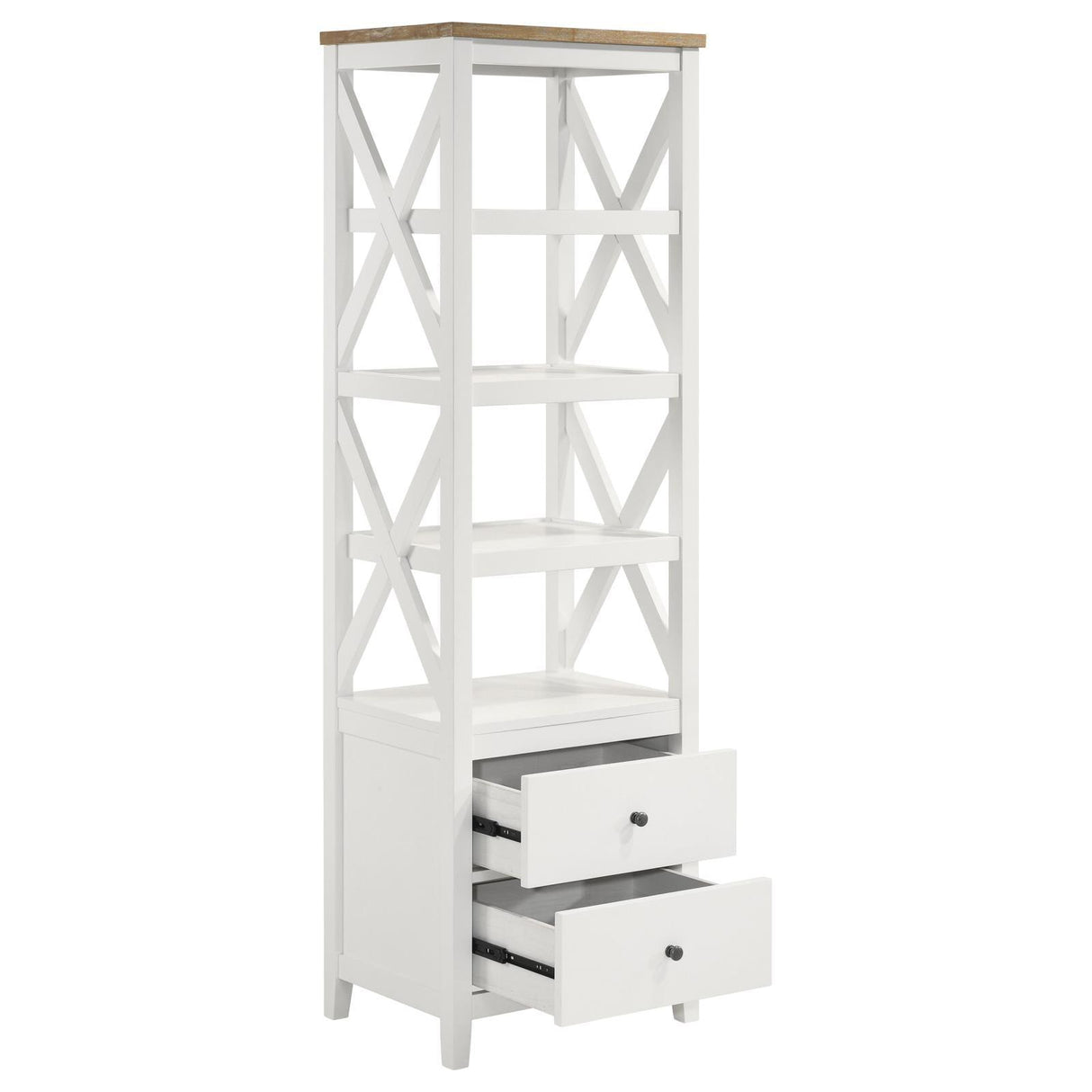 Angela Brown and White 4-shelf Wooden Media Tower with Drawers by Coaster at Eve Furniture