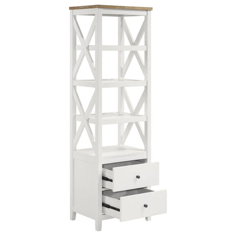 Angela Brown and White 4-shelf Wooden Media Tower with Drawers by Coaster at Eve Furniture