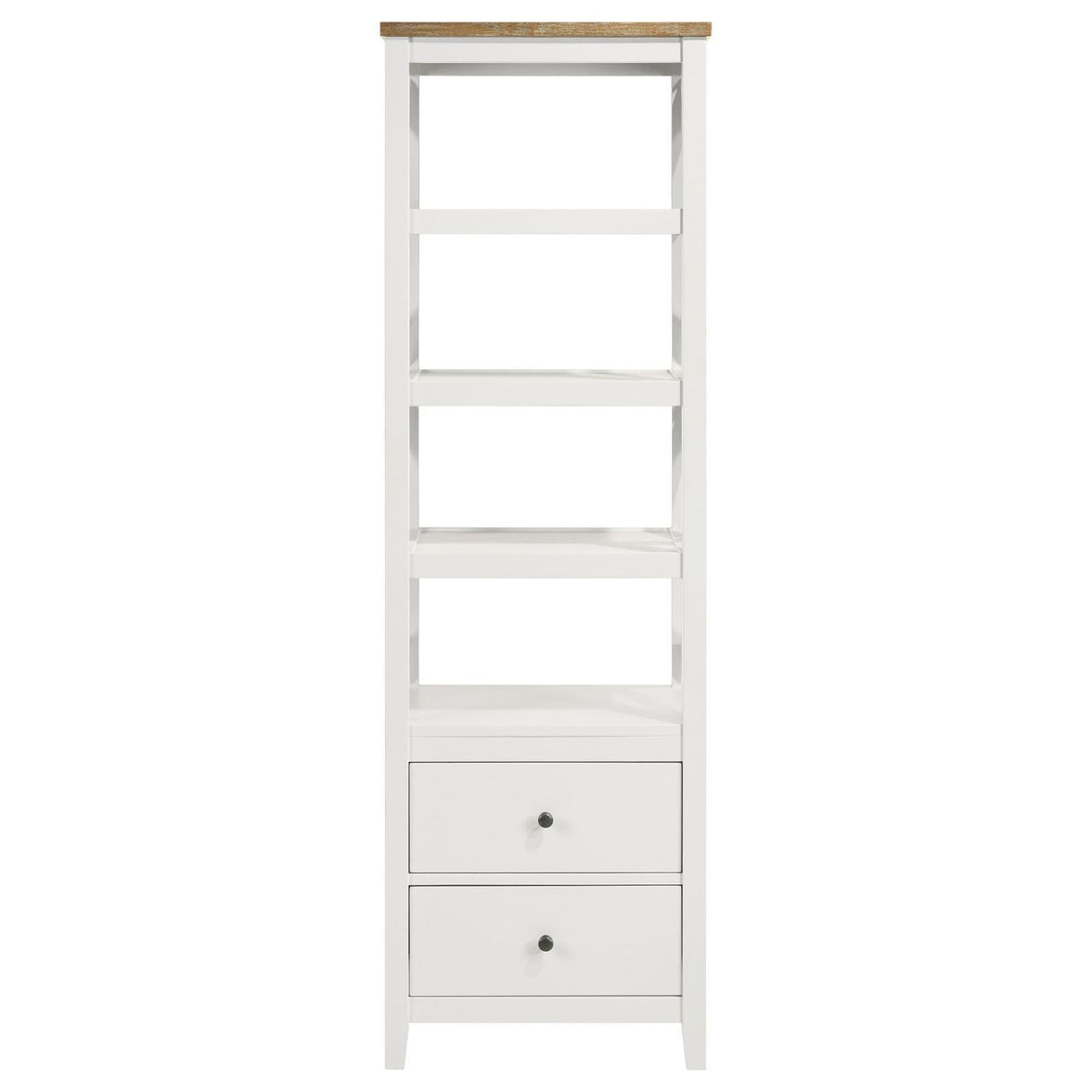 Angela Brown and White 4-shelf Wooden Media Tower with Drawers by Coaster at Eve Furniture