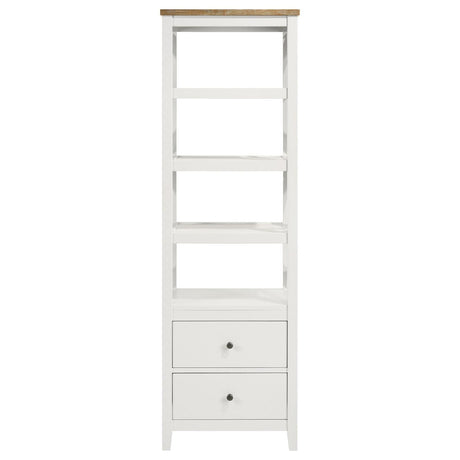 Angela Brown and White 4-shelf Wooden Media Tower with Drawers by Coaster at Eve Furniture