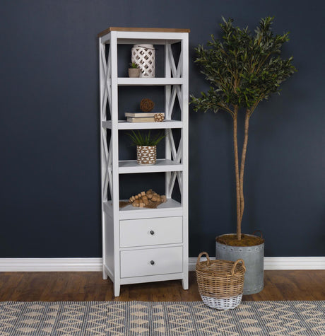Angela Brown and White 4-shelf Wooden Media Tower with Drawers by Coaster at Eve Furniture