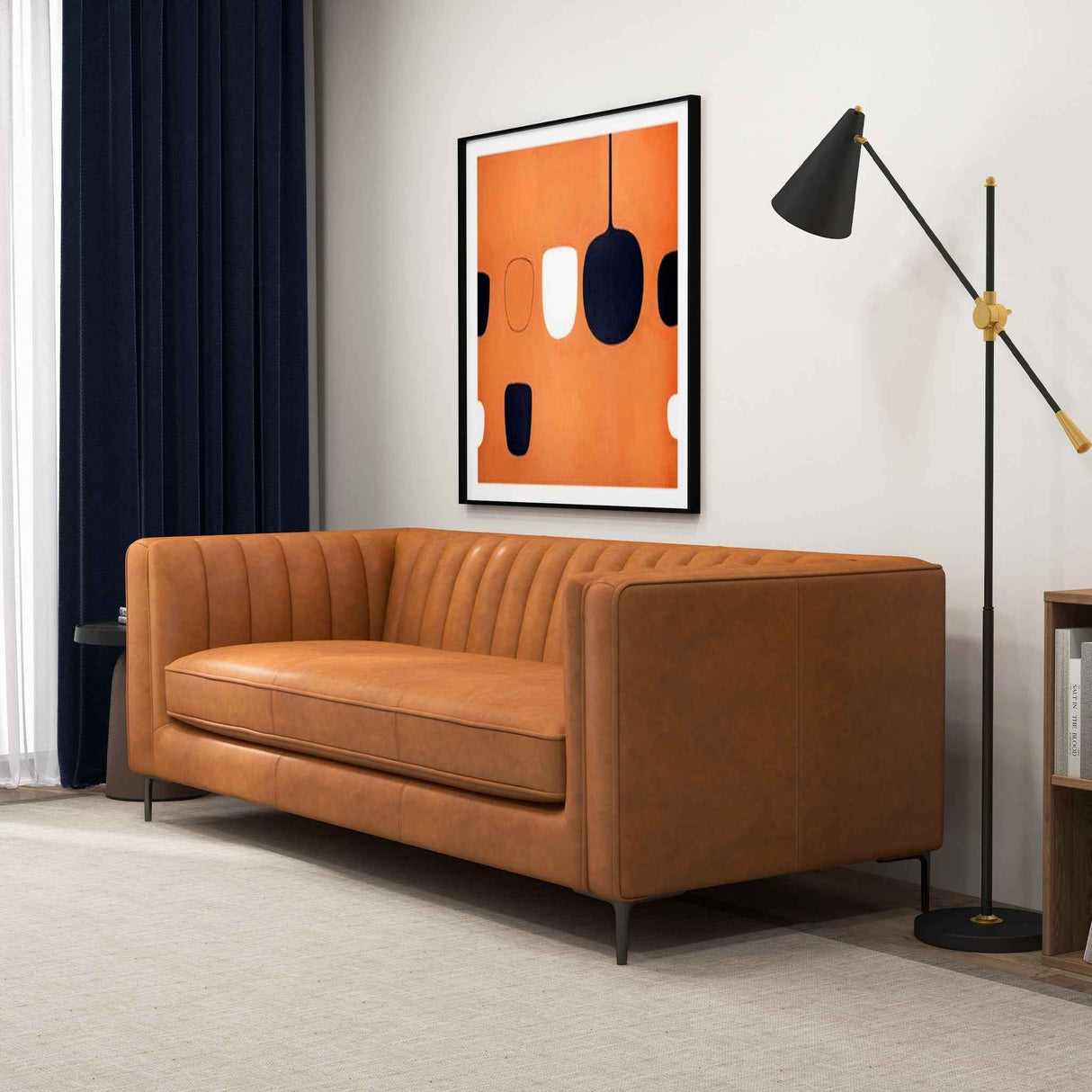 Angelina Cognac PU Leather Sofa 84" by Ashcroft Furniture at Eve Furniture