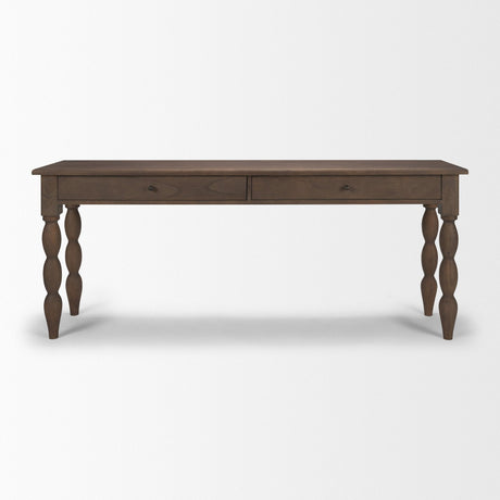 Angeline Spool Turned Console Table | Dark Brown Wood | 2 Drawers by Mercana at Eve Furniture