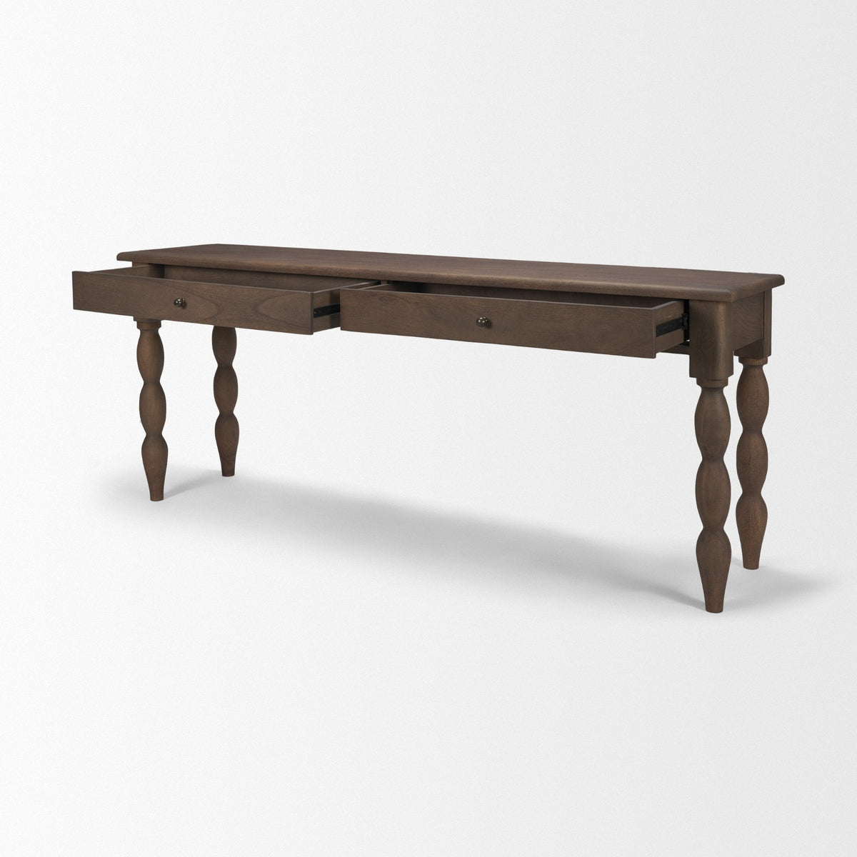 Angeline Spool Turned Console Table | Dark Brown Wood | 2 Drawers by Mercana at Eve Furniture
