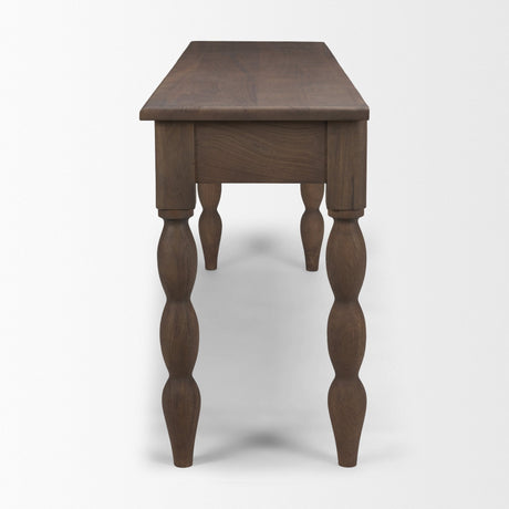 Angeline Spool Turned Console Table | Dark Brown Wood | 2 Drawers by Mercana at Eve Furniture