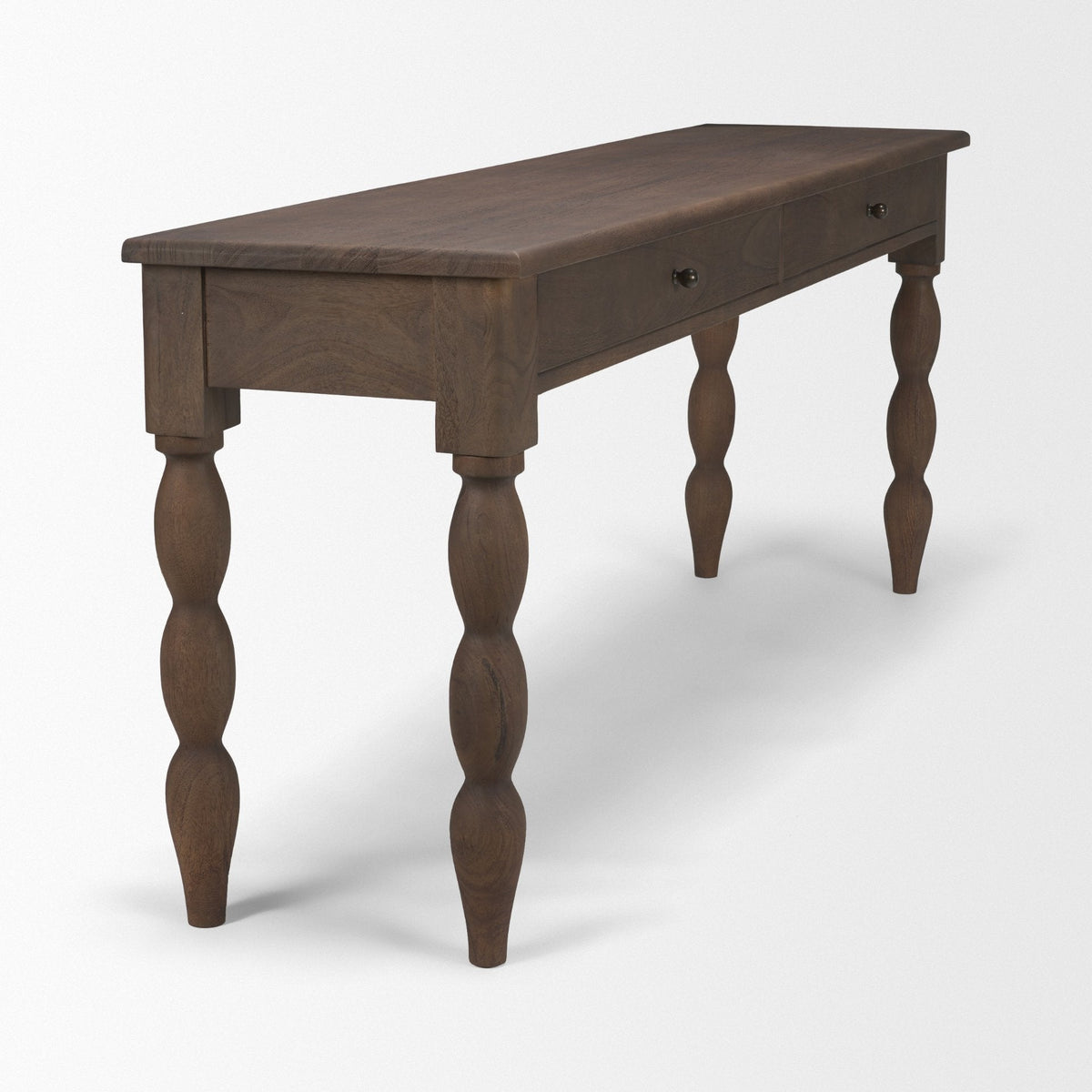 Angeline Spool Turned Console Table | Dark Brown Wood | 2 Drawers by Mercana at Eve Furniture
