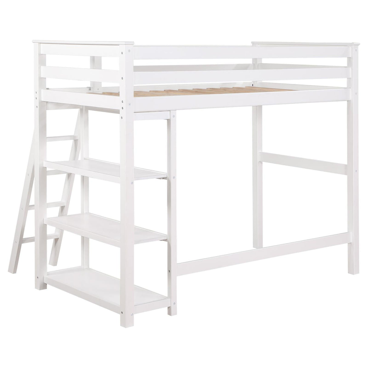 Anica 3-shelf Wood Twin Loft Bed White