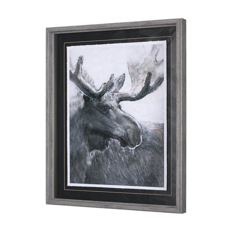 Animal Portrait I (Moose) by Mercana Studio Hand Embellished Framed Art Print Matted under Glass by Mercana at Eve Furniture