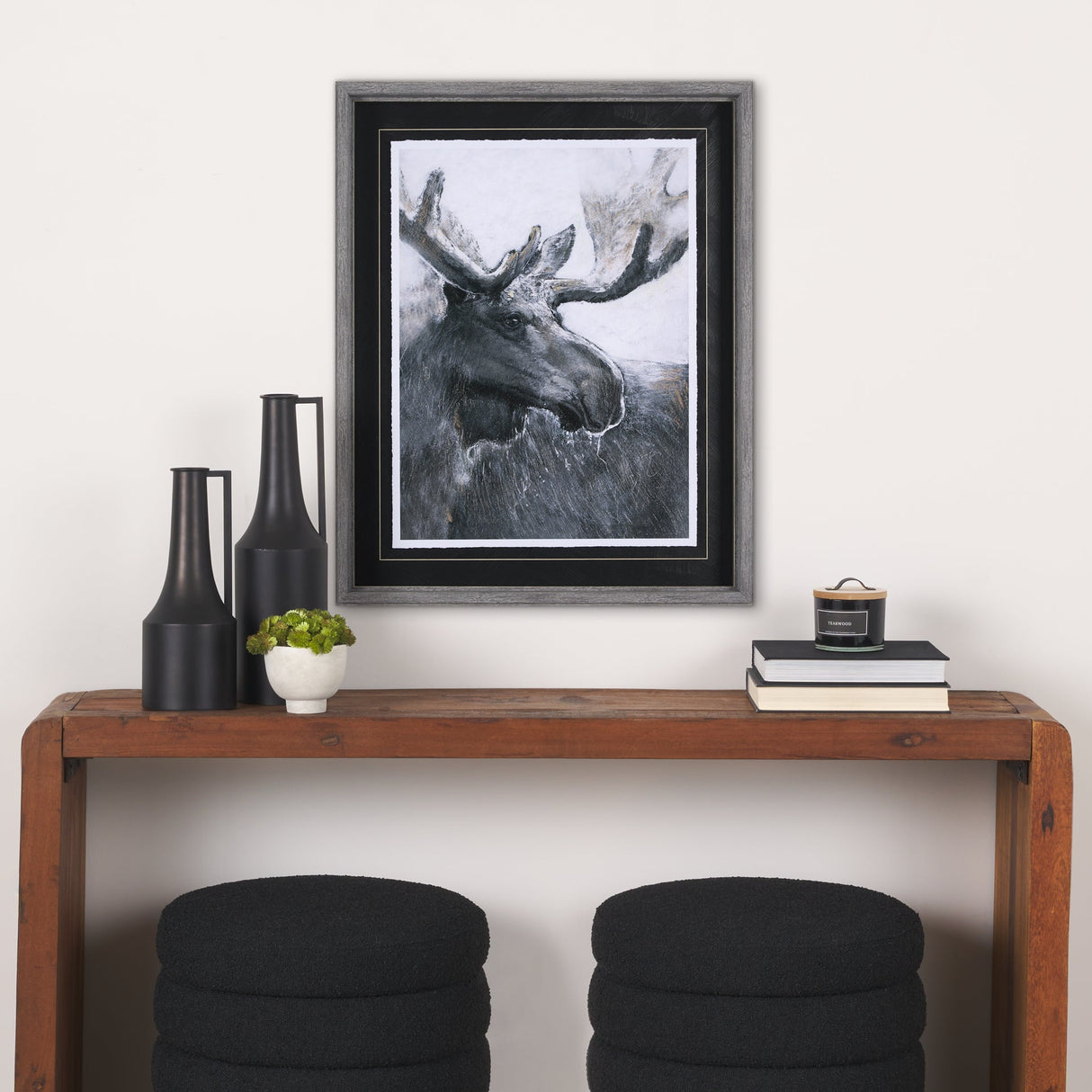 Animal Portrait I (Moose) by Mercana Studio Hand Embellished Framed Art Print Matted under Glass by Mercana at Eve Furniture