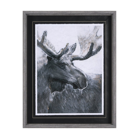 Animal Portrait I (Moose) by Mercana Studio Hand Embellished Framed Art Print Matted under Glass by Mercana at Eve Furniture