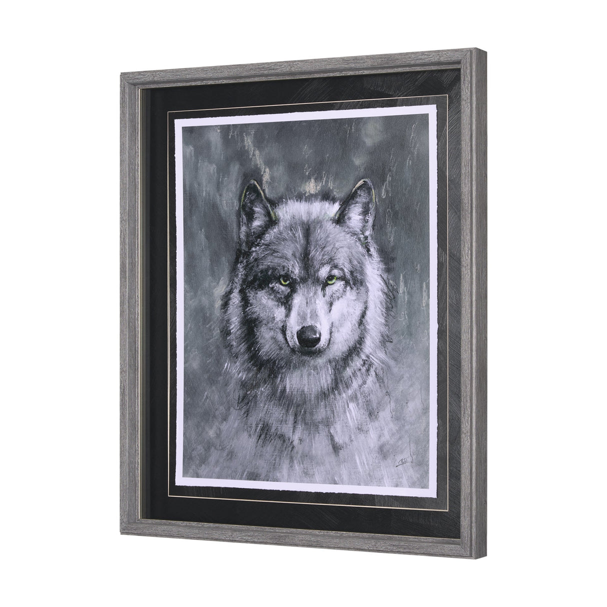 Animal Portrait II (Wolf) by Mercana Studio Hand Embellished Framed Art Print Matted under Glass by Mercana at Eve Furniture