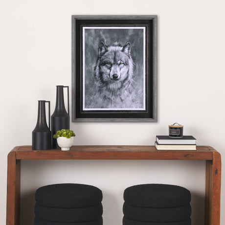 Animal Portrait II (Wolf) by Mercana Studio Hand Embellished Framed Art Print Matted under Glass by Mercana at Eve Furniture