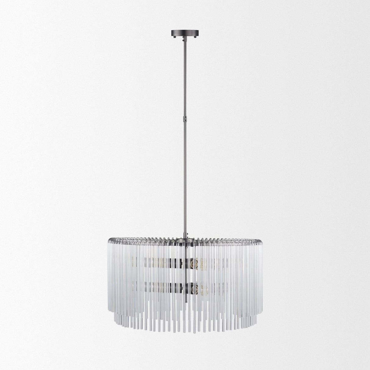 Anna Hanging Gun-Metal w/ Clear Glass Rods Six Bulb Chandelier by Mercana at Eve Furniture