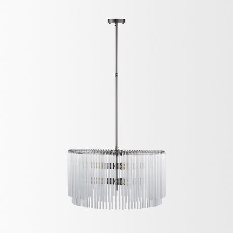 Anna Hanging Gun-Metal w/ Clear Glass Rods Six Bulb Chandelier by Mercana at Eve Furniture