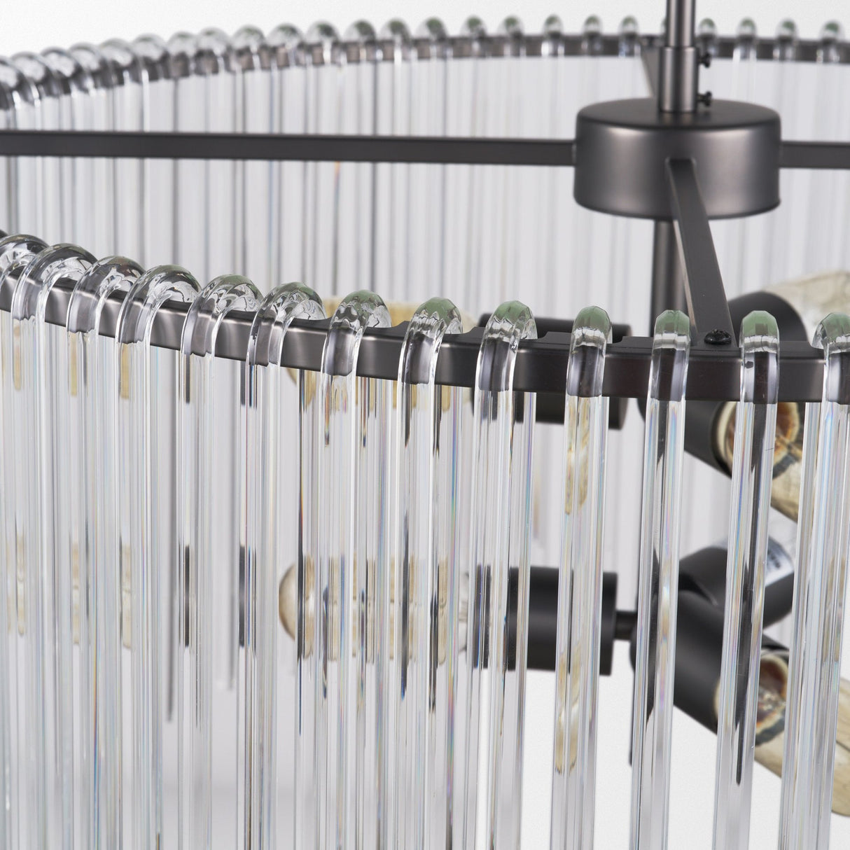 Anna Hanging Gun-Metal w/ Clear Glass Rods Six Bulb Chandelier by Mercana at Eve Furniture