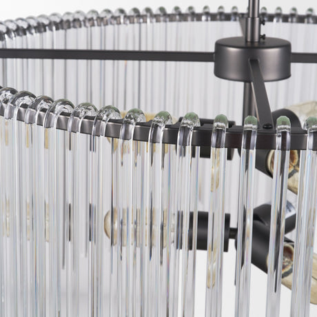 Anna Hanging Gun-Metal w/ Clear Glass Rods Six Bulb Chandelier by Mercana at Eve Furniture