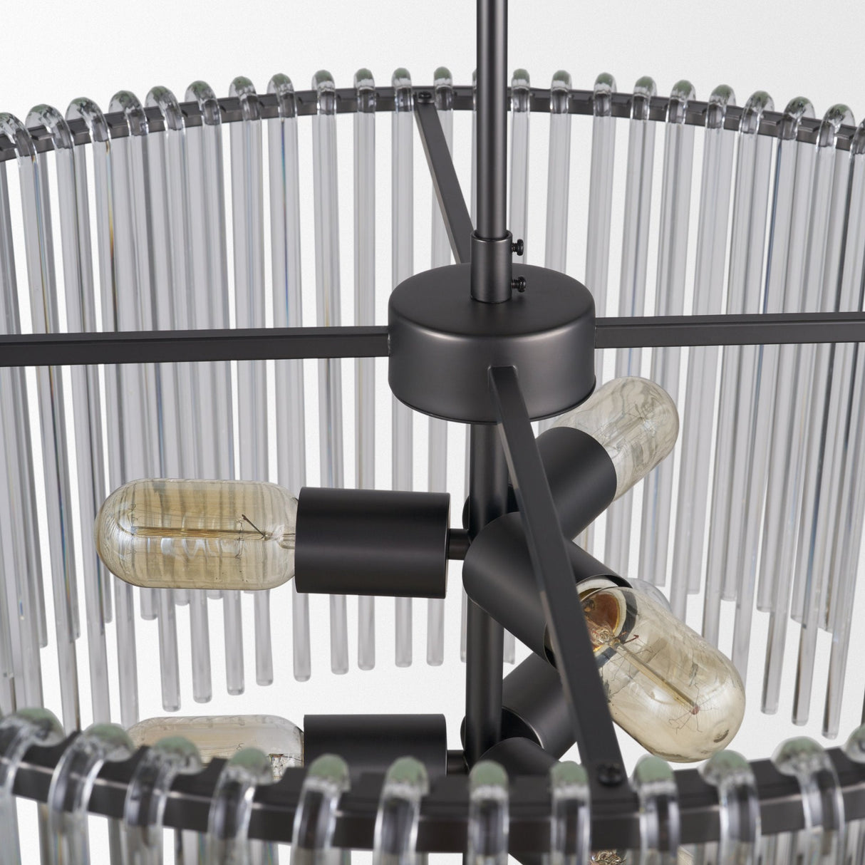 Anna Hanging Gun-Metal w/ Clear Glass Rods Six Bulb Chandelier by Mercana at Eve Furniture