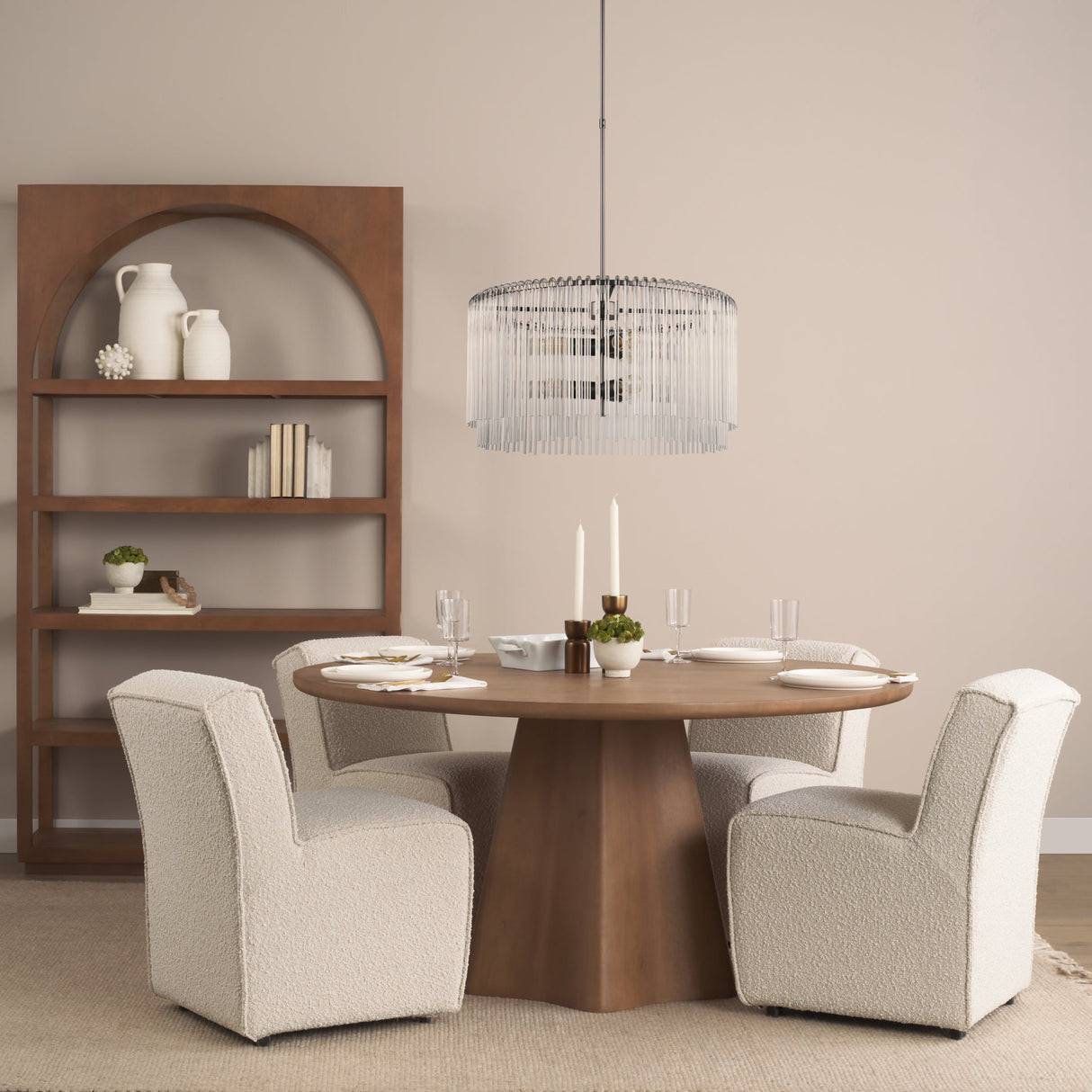 Anna Hanging Gun-Metal w/ Clear Glass Rods Six Bulb Chandelier by Mercana at Eve Furniture