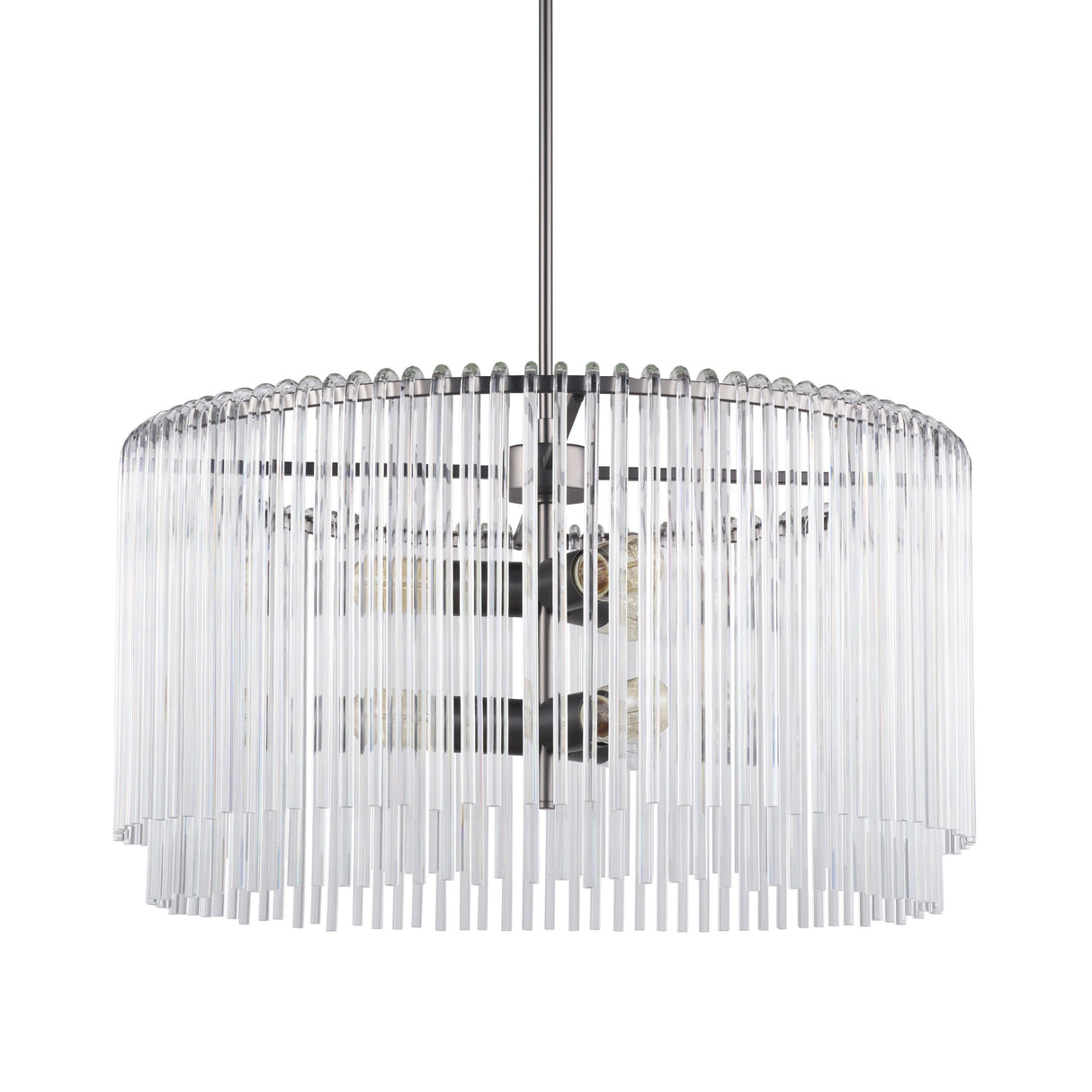 Anna Hanging Gun-Metal w/ Clear Glass Rods Six Bulb Chandelier by Mercana at Eve Furniture
