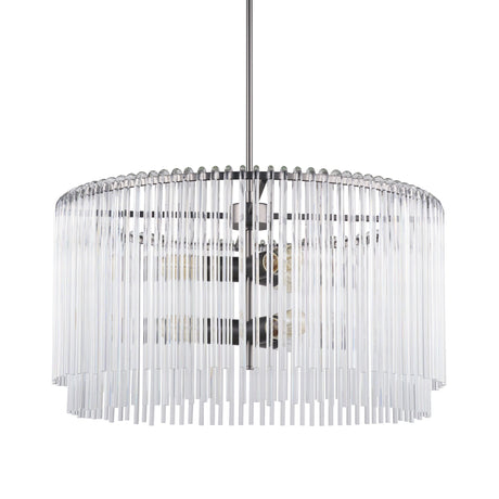 Anna Hanging Gun-Metal w/ Clear Glass Rods Six Bulb Chandelier by Mercana at Eve Furniture
