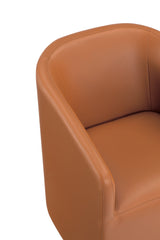 Anna Round Faux Leather Dining Armchair in Saddle by Manhattan Comfort at Eve Furniture