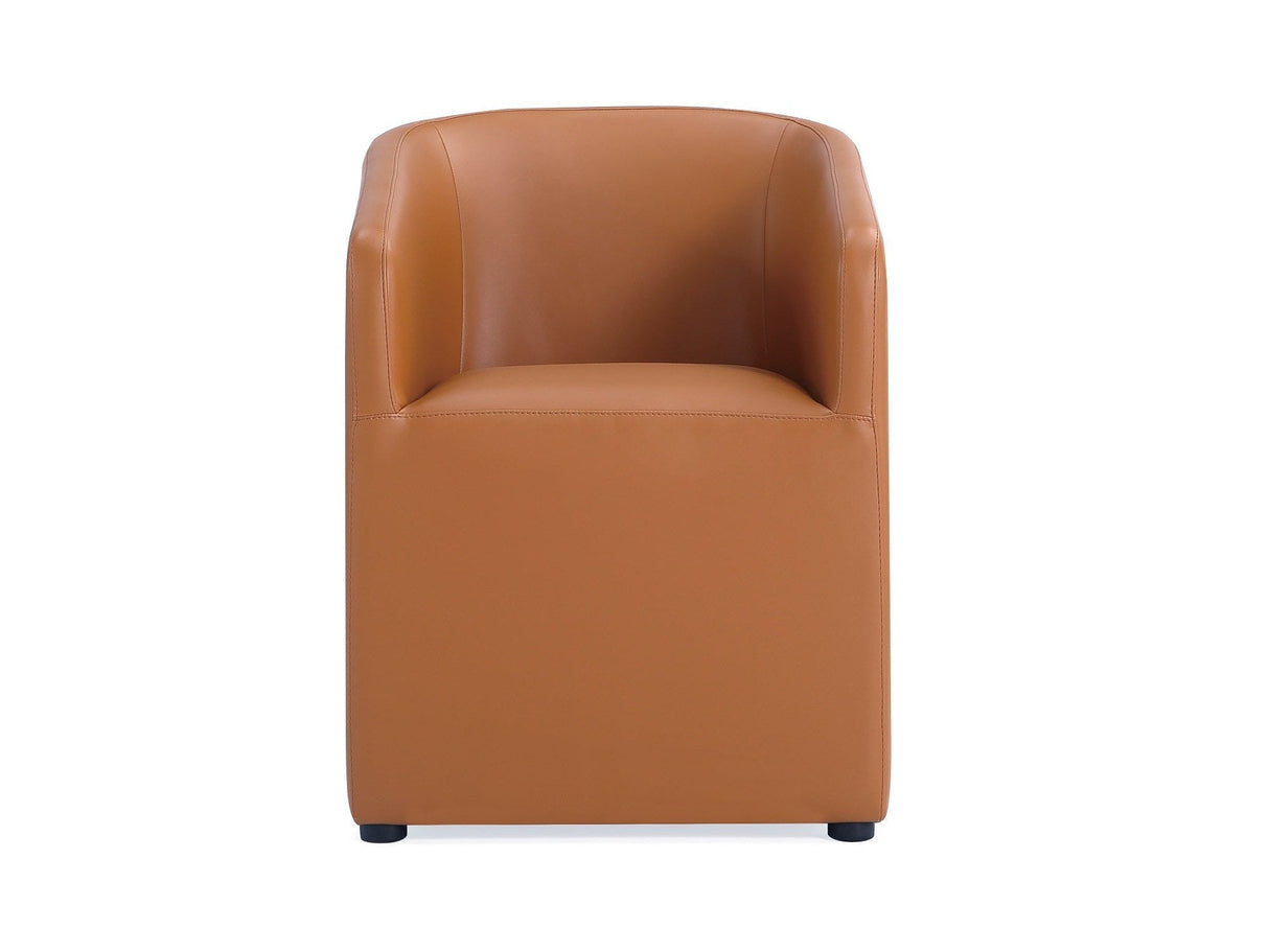 Anna Round Faux Leather Dining Armchair in Saddle by Manhattan Comfort at Eve Furniture