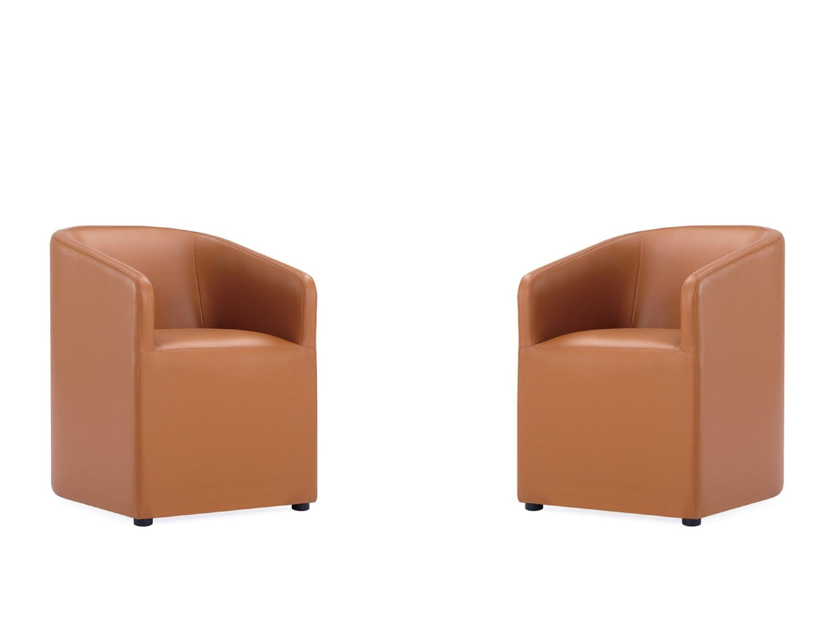 Anna Round Faux Leather Dining Chair in Saddle (set of 2) by Manhattan Comfort at Eve Furniture
