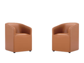 Anna Round Faux Leather Dining Chair in Saddle (set of 2) by Manhattan Comfort at Eve Furniture