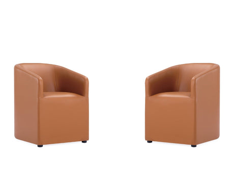 Anna Round Faux Leather Dining Chair in Saddle (set of 2) by Manhattan Comfort at Eve Furniture