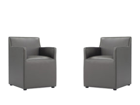Anna Square Faux Leather Dining Arm Chair in Pewter (set of 2) by Manhattan Comfort at Eve Furniture