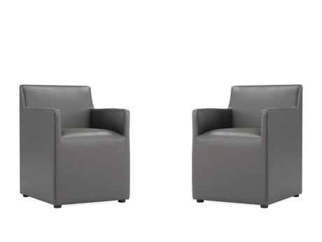 Anna Square Faux Leather Dining Arm Chair in Pewter (set of 2) by Manhattan Comfort at Eve Furniture
