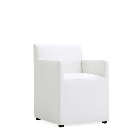 Anna Square Faux Leather Dining Armchair in Cream by Manhattan Comfort at Eve Furniture